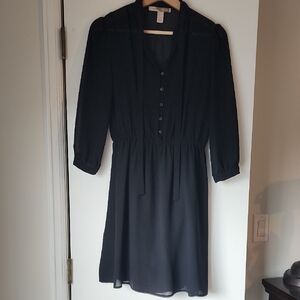 Forever 21 Black V-neck Sundress with Cuffed Sleeves